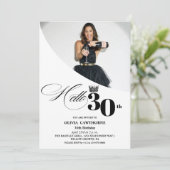 写真エレガント30モダンth Birthday White Black 招待状 (スタンド正面)