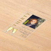 写真エレガント30th誕生日シャンパン アクリル招待状 (レイダウン)