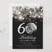 写真エレガント60誕生日シルバーミッドナイトGlam 招待状 (正面)