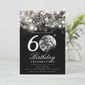 写真エレガント60誕生日シルバーミッドナイトGlam 招待状 (スタンド正面)