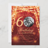 写真エレガント60誕生日赤金ゴールドグラムライト 招待状 (正面)
