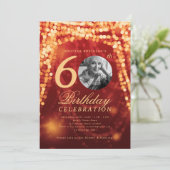 写真エレガント60誕生日赤金ゴールドグラムライト 招待状 (スタンド正面)