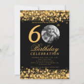 写真エレガント60th誕生日パーティー金ゴールド灯 招待状 (正面)