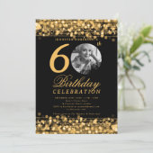写真エレガント60th誕生日パーティー金ゴールド灯 招待状 (スタンド正面)