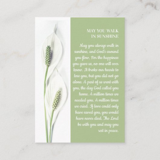 写真エレガント、ゆり花、祈りの言葉カード 名刺 (裏面)