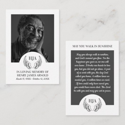 写真エレガント、エンジェルウィングス、祈りの言葉カード 名刺 (正面/裏面)