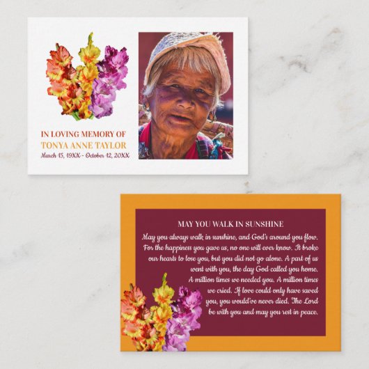 写真エレガント、グラジオラス花、祈りの言葉カード 名刺