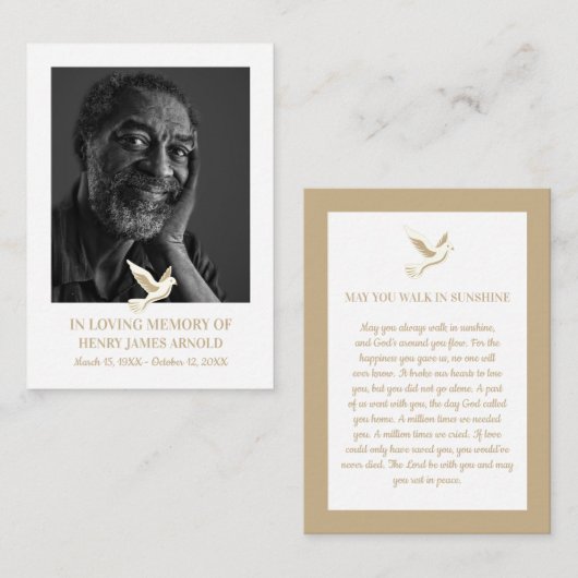 写真エレガント、ホーリー・ドーブ、祈りの言葉・カード 名刺 (正面/裏面)