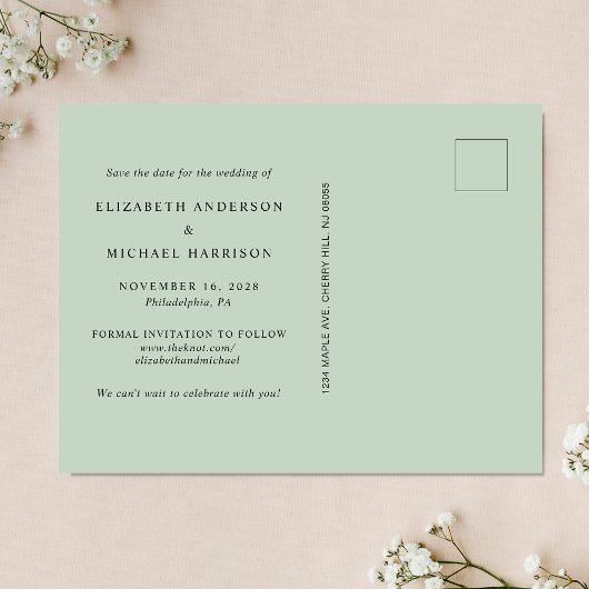 写真エレガントArch Sage日付の保存 案内ポストカード