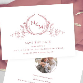 写真エレガントBurgundy Monogram結婚の セーブザデート