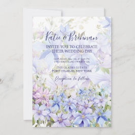 写真エレガントPeriwinkle Clematis QRコード結婚s 招待状