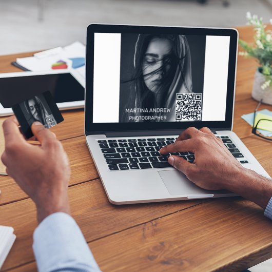 写真エレガントQRコードシンプルソーシャルメディア丸め スクエア名刺