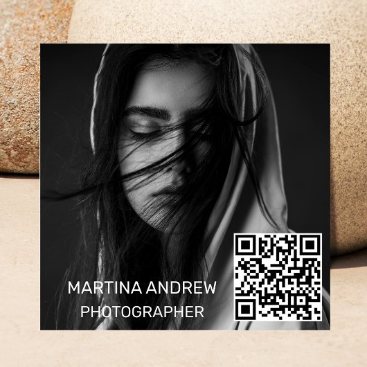 写真エレガントQRコードシンプルソーシャルメディア丸め スクエア名刺