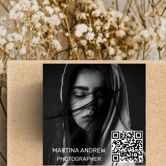 写真エレガントQRコードシンプルソーシャルメディア丸め スクエア名刺