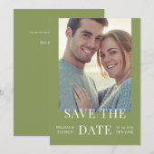 写真エレガントQRコードSage Green結婚's セーブザデート (正面/裏面)