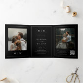 写真エレガントRSVP詳細QRコードブラック結婚ズ 三つ折り招待状 (内部)