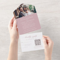 写真エレガントRSVP QRコードほこりっぽいバラ結婚ズ
