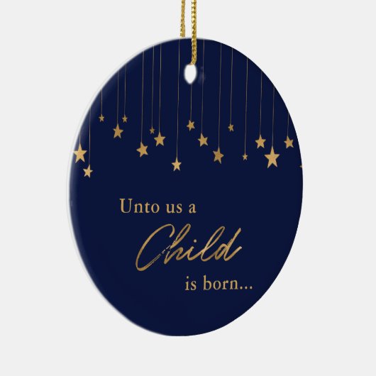 写真エレガントUnto Us A Child is 生まれ Blue金ゴールド セラミックオーナメント (右)