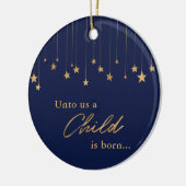 写真エレガントUnto Us A Child is 生まれ Blue金ゴールド セラミックオーナメント (左)