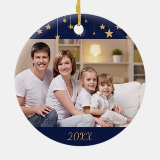 写真エレガントUnto Us A Child is 生まれ Blue金ゴールド セラミックオーナメント (裏面)