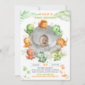 写真オプション付き恐竜誕生日 招待状 (正面)