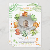 写真オプション付き恐竜誕生日 招待状 (正面/裏面)