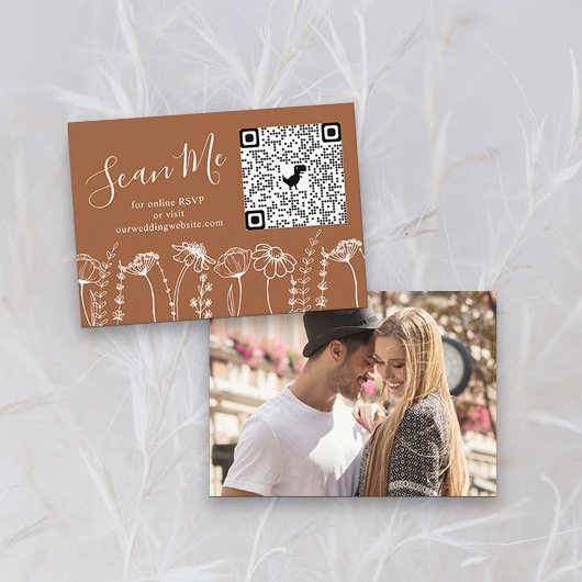 写真オンラインRSVP QRコードテラコッタワイルドフラワー エンクロージャーカード