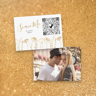 写真オンラインRSVP QRコード金ゴールドワイルドフラワースケッチ エンクロージャーカード