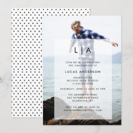 写真オーバーレイ付きのモダンな卒業パーティー招待状 招待状