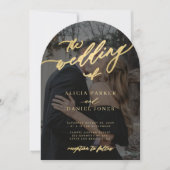 写真オーバーレイ ゴールドスクリプト 全てが1つになった RSVP ウェディング 招待状 (正面)