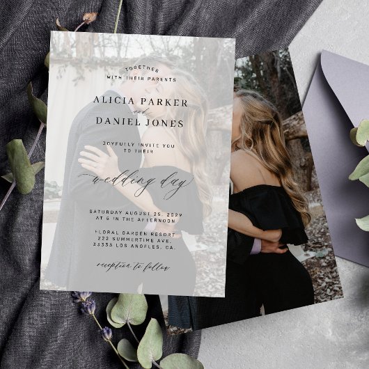 写真オーバーレイ モノクロ 現代のウェディング 招待状