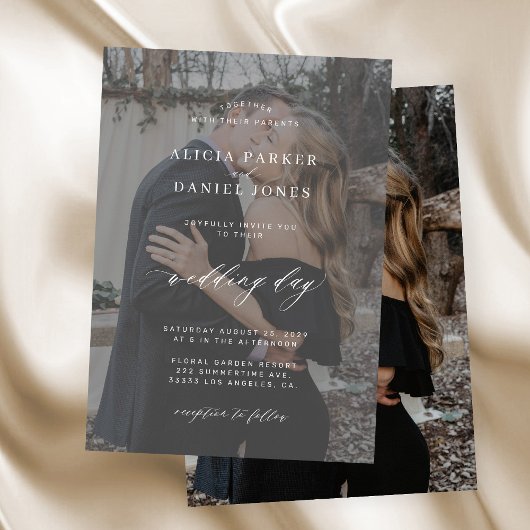 写真オーバーレイ モノクロ 現代の結婚式 招待状