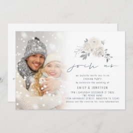 写真オーバーレイ 白い花 お招きします イブニング ウェディング 招待状