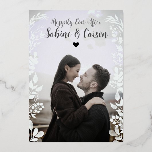 写真カジュアルエレガントバラ金ゴールドフローラ結婚の 箔招待状 (裏面)