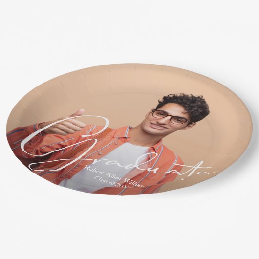 写真カジュアル卒業パーティー ペーパープレート (アングル)