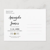 写真カジュアル結モダン婚日付の保存 案内ポストカード (裏面)