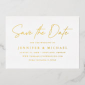 写真カジュアル結婚式のスクリプト日付の保存 箔招待状 (正面)