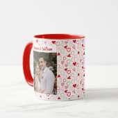 写真カスタマイズと名前ハートパターン（の模様が）ある マグカップ (正面左)