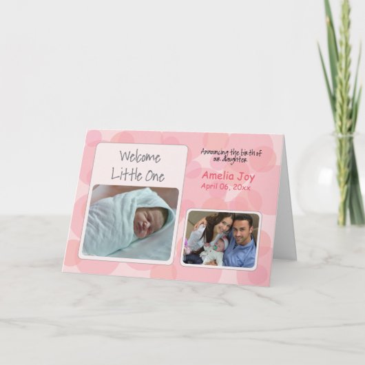 写真カスタマイズと名前ベビー女子誕生発表 案内状 (正面)