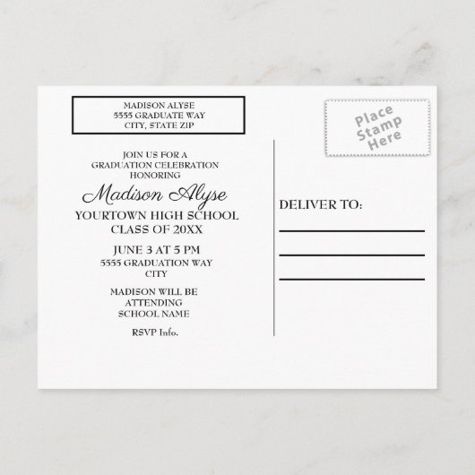 写真カスタマイズの完全卒業式 インビテーションポストカード (裏面)