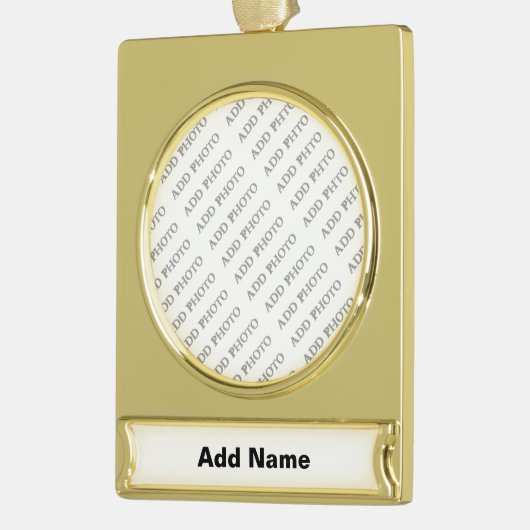 写真カスタマイズまたはアートワークに名前を追加 ゴールドプレートバナーオーナメント (左)