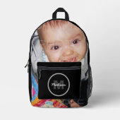 写真カスタマイズモノグラム名イニシャルブラック プリントバックパック (正面)