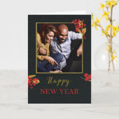 写真カスタマイズ可能な新年デジタル作成金ゴールド カード (黄色い花)