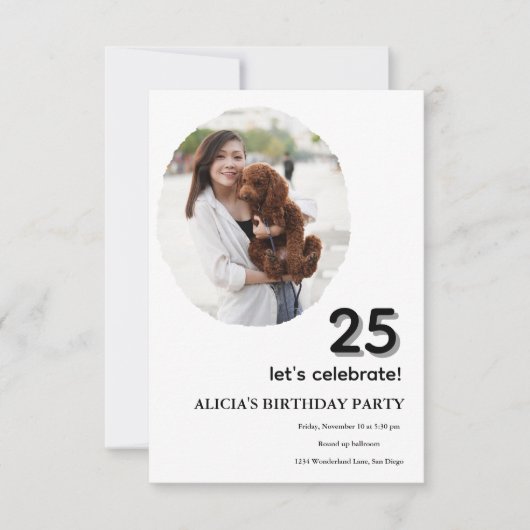 写真カスタマイズ枠25歳の誕生日 招待状 (正面)
