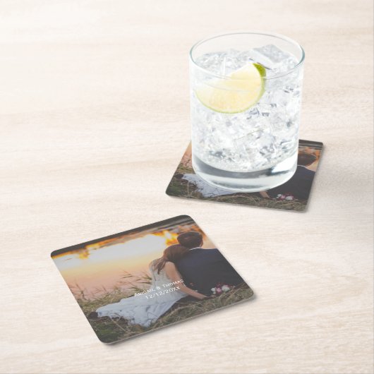 写真カスタマイズ結婚の婚約パーティ スクエアペーパーコースター (インサイチュ)