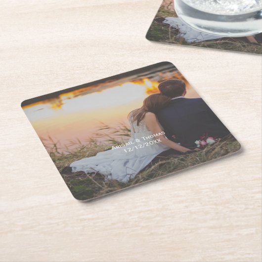 写真カスタマイズ結婚の婚約パーティ スクエアペーパーコースター (アングル)