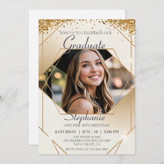 写真カスタマイズ誕生日卒業きらめく期 招待状 (正面/裏面)