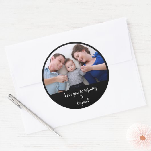 写真カスタムとテキストテンプレートの追加 ラウンドシール (封筒)