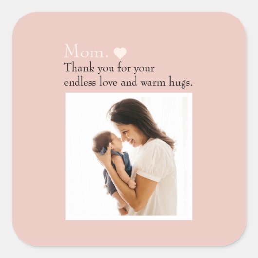 写真カスタムとハート付き母のデイエプロン スクエアシール (正面)