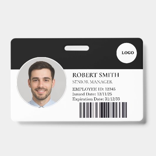 写真カスタムとバーコード付き従業員IDバッジ バッジ (正面)